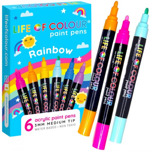 Life of Colour - Rainbow Colours Acrylic Paint Pens - Medium Tip (3mm) (NEW)